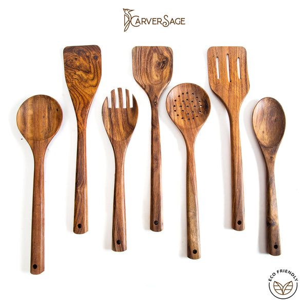 7-Piece Wooden Utensils Set, 100% Varnish-free Rosewood Kitchen Utensils and Spoons Set